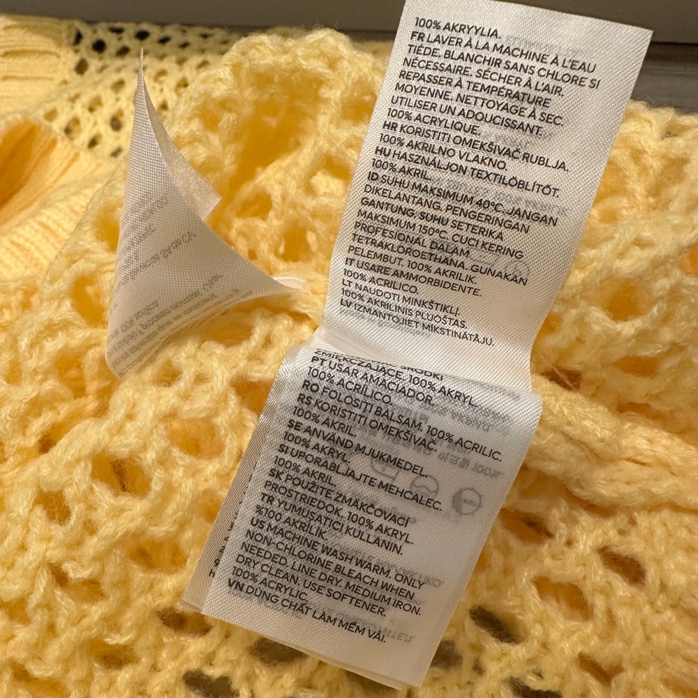 H&M Bright Pastel Yellow Orange Chunky Knit Sweater Cardigan long sleeve - Picture 9 of 11